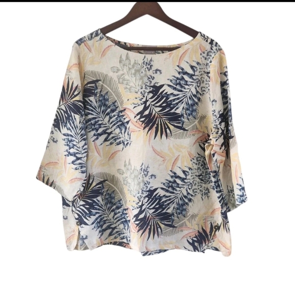 Chico's Tops - Chicos No Iron Linen Tropical Palm Leaf Pull Over Top Blouse Tunic Women Size 3